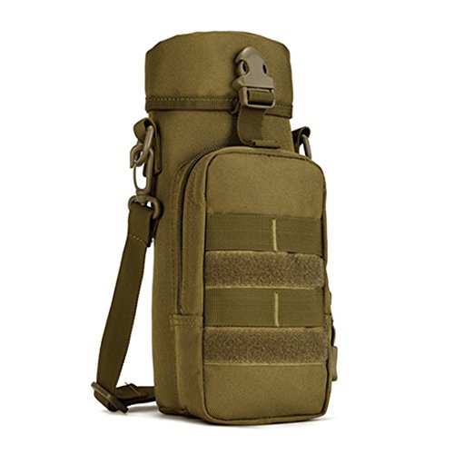 ProtectorPlus Bolsa para Botella de Agua Bolso de Hervidor Cantimplora de Nylon Bandolera Bolsa de hombro al Aire Libre Funda de Botellas Táctica Militar Molle de Marcha Montañismo Ciclismo Trekking, Marrón