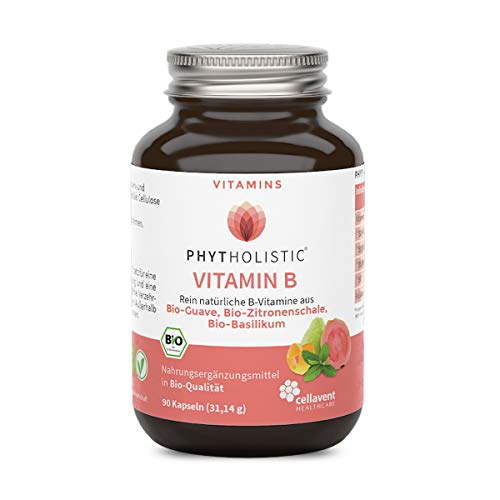 BIO-Vitamin B Komplex Phytholistic: Vitamin B1, B2, B3, B5, B6, B9 in einer veganen Kapsel: ECHTES Vitamin B OHNE künstliche Zusätze von Cellavent Healthcare - 90 Vitamin B Kapseln