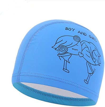 YL Story Kids Swim Hats, Cartoon Design PU Boys Swim Cap Kiss Friend Girls Swimming Hats for Kids Blue