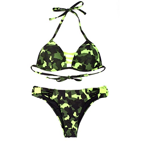 RELLECIGA Damen Bademode Push-up Triangel Bikini Brasil Style Criss Cross Bow Bottom - 3