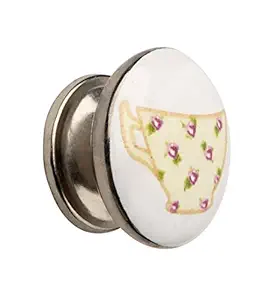 Hobknobs (Single) Ceramic Tea Cup Cabinet Drawers/Wardrobe/Kitchen Door Pull Handle Knobs - White & Cream with Red Flowers