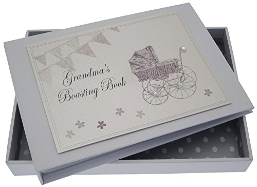 White Cotton Cards Grandma's Boasting Book Tiny Album (Silver Pram and Bunting)