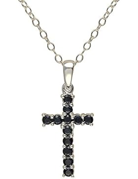 Ivy Gems Halskette Sterling-Silber 925 mit Saphir-Kreuzanhänger Kettenlänge 46 cm
