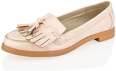TAYLOR BELLE Womens Girls Office Fringe Tassel Loafers Flat Casual School Work Shoes Size (4, Nude)
