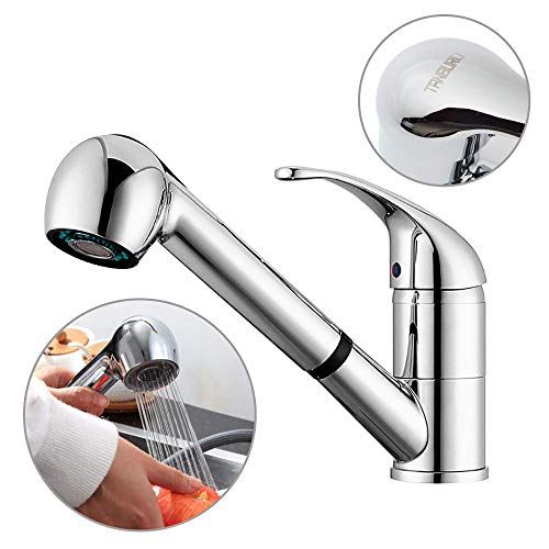 TANBURO Grifo de cocina, Grifo Cocina Extraible con Caño Giratorio de 2 Modos, Mezclador de cocina giratorio de 360 °, ajustable en agua fría y caliente