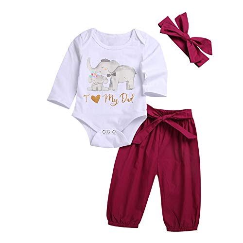 BOBORA Baby Girls Winter Clothes Long Sleeve I Love My Dad and Mom Rompers + Bowknot Bottoms Pants Set + Headband Outfits for Twins 0-18Months