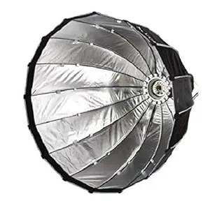 PowerPak 120cm 16K Black/Silver Deep Parabolic Umbrella Softbox | Quick Setup Collapsible | Bowens Mount | Quick Folding Beauty Dish for Studio Lighting & Photography with Removal Diffuser
