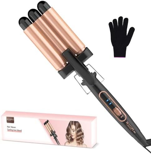 Piastra Onde per Capelli Ferro Arricciacapelli 22mm - BESTOPE MIX Ferro Arricciacapelli 3 Tubi Piastra Capelli Onde Ceramica Calore Rapido 150°C/210°C Ferro per Capelli Onde per Capelli Lunghi e Corti