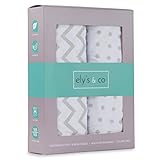 Ely ist & Co Stubenwagen-Bettlaken-Set 2 Stück 100% Jersey Baumwolle für Baby Girl – Grau chevron und Polka Dot