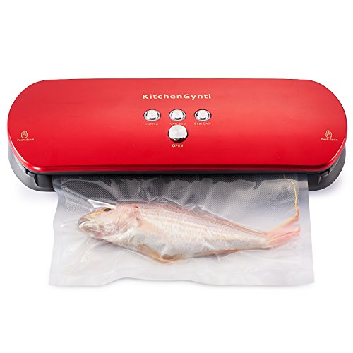 Preisvergleich Produktbild Vakuumierer - Vakuumiergerät, KitchenGynti Vakuumierer Folienschweißgeräte Lebensmittel,Vakuumiergerät inkl. 5 gratis Profi-Folienbeutel für trocken / feuchtes Lebensmittel Sealer Erhaltung (Rot)