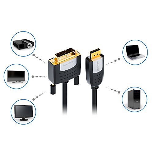 deleyCON 3m DisplayPort zu DVI Kabel – FullHD / 1080p / 3D / HDCP / EDID – DP Stecker auf DVI-D (24+1) Stecker (Adapterkabel) – vergoldet – für Apple Mac / PC / Notebook / Monitor / Beamer / Grafikkarte – 3 Meter - 6