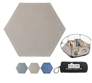 Pecow Hexagon Washable Pee Pads for Portable Small Animal Playpen Pet Play Pen Hamster Cage Guinea Pig Bedding Cat Carrier Bunny Rabbit Tent Indoor/Outdoor,Waterproof Reusable Super Absorbent(Grey)