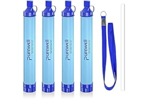 Purewell Outdoor Water Filter Personal Water Filtration Straw Emergency Survival Gear Water Purifier for Camping Hiking Climbing Backpacking