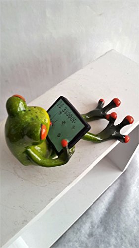 Frosch hellgrün, sitzend mit Laptop, Kunststein, Computerfreak, formano Deko - 3