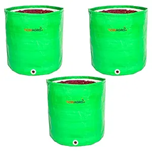 CINAGRO Pack of 3 Grow Bags with Eyelets for Terrace/Home Gardening | 350 GSM, Heavy Duty, HDPE, UV Stabilized Material (15 x 15 inch, Green)