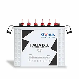 Genus Hallabol GTT250 Tall Tubular 220 AH Inverter Battery for Home, Office or Solar Use, 48 Months Warranty, Black & White