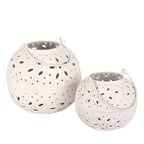 Windlicht weiss Laterne Shabby Gartenlaterne rund Teelicht Kugel PILVI 2 Grössen (2er-Set: Gr.S+Gr.L)