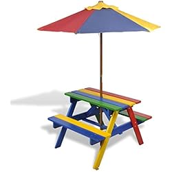 vidaXL Table et Bancs de Pique-nique avec Parasol pour Enfants Meubles Camping