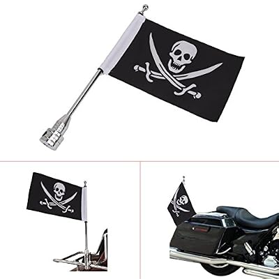 AHCHUANG Mât de drapeau avec tête de mort Skull Drapeau pour moto Honda Goldwing CB VTX CBR Yamaha Harley Davidson