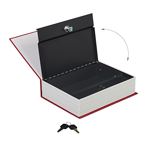 Relaxdays Buchtresor groß, verschließbar, Stahlkassette, 2 Schlüssel, H x B x T: 27 x 20 x 6,5 cm, Geldkassette, rot - 4