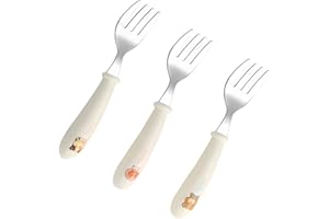 XENQITO 3 Pezzi Forchetta Bambini Inossidabile Posate per Bambini Acciaio, Lavabile In Lavastoviglie senza BPA con supporto in silicone design anti-soffocamento per Neonati, Bambini, Ragazzi, Ragazze