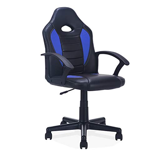 Adec - You, Chaise de bureau, chaise de bureau Couleur simili Cuir Noir et bleu, mesures: 60 cm (largeur) x 95 - 105 cm (hauteur) x 60 cm (profondeur)