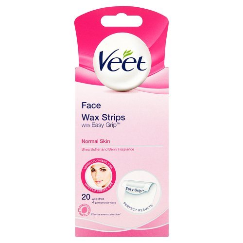 Veet EasyGrip Ready to Use 20 Wax Strips and 4 Perfect Finish Wipes for Face