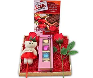 Valentines Gift for Boyfriend/Girlfriend/Valentines Day Gift Combo/Valentines Day Gift Hamper-Articial Rose+ Teddy with Rose+Handmade Chocolates+Valentines Day Greeting Card