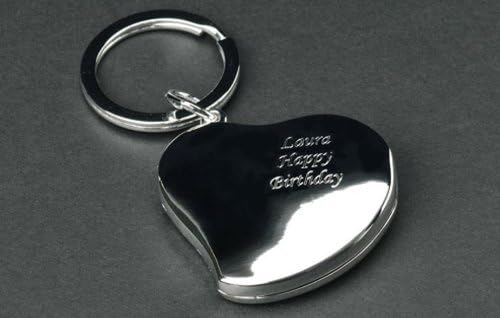 ENGRAVED SILVER-PLATED HEART LOCKET KEYRING KEYCHAIN BAGCHARM WITH DOUBLE PHOTO FRAMES IN GIFT BOX