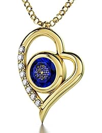 Collar "Te amo" con corazón bañado en oro - Colgante con frase de amor en 12 idiomas inscrita en oro de 24ct sobre gema de cristal Swarovski - Joyería romántica para ella