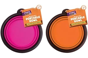 LETT Cooper & Pals 2Pcs Collapsible Dog Bowl Portable Silicone Collapsible Dog Water Bowl Pet Food Feeding Space Save Travel Pet Bowl with Carabiner Carry Hook Small 350ml (12fl oz) (2pcs x Pink & Orange)