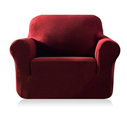 Subrtex kariert Sofabezug Sofahusse Sesselbezug Stretchhusse Sofaüberwurf Couchhusse Spannbezug in verschiedenen Farben (Sessel, Weinrot)
