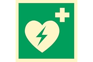‎NOTLOK SAFETY WORK notlok Safety Work - Erste Hilfe Schild - Defibrillator [ 15 x 15 cm ] | Nachleuchtende Kunststoffplatte + Aufkleber für einfache Montage | DIN EN ISO 7010 | Defibrillator, Aed Defibrillator