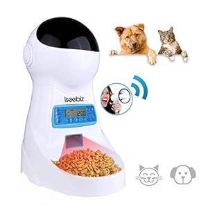 Iseebiz Comedero Automtico Gatos/Perros Dispensador Comida para Mascotas con Recordatorio por Voz y Temporizador Programable, Pantalla LCD,3 Litro