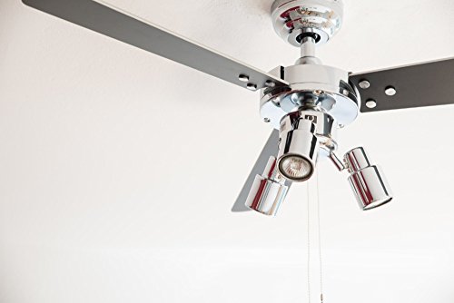 Deckenventilator mit Beleuchtung und Zugschalter Cyrus 107 cm von AireRyder, Gehäuse chrom glänzend, Wendeflügel in schwarz und silber - 4
