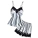 Produktbild Manadlian Damen Pyjama Schlafanzug Satin Kurz Spitze V-Ausschnitt Tank Top Shorts Reizvolle Erotik Dessous Set