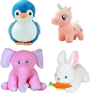 Future Shop Pack of 4 Elegant Soft Toys Combo Set Penguin/Elephant/Unicorn/Rabbit Toy Animals for You - 28 cm (Multicolor)