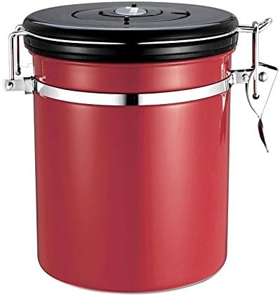Starworld 1.5L Stainless Steel Coffee Container, Vacuum Sealed Storage Canister with CO2 Vent for Coffee Beans, Tea (Red)
