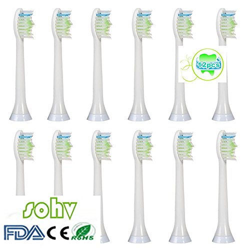 Preisvergleich Produktbild 12 stk (3 x 4) Sohv® Generisches Ersatz Aufsteckbürsten(hx-6064), kompatibel mit Philips Sonicare DiamondClean White Ersatz (Weiss). Voll Kompatibel zu den folgenden elektrischen Zahnbürstenmodellen von Philips: DiamondClean, FlexCare, FlexCare Platinum, FlexCare(+), HealthyWhite, Sonicare 2 Series,Sonicare 3 Series,EasyClean and PowerUp