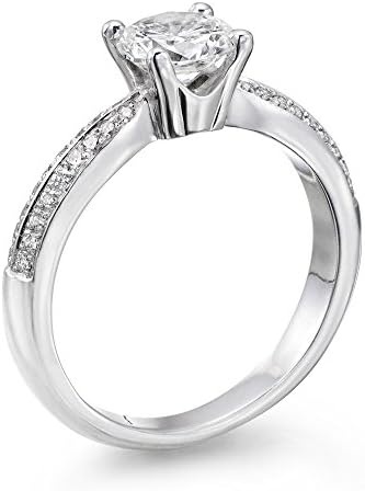 14K Gold / White Round Cut Diamond Simulated Swarovski Pure Brilliance Zirconia Engagement Ring (0.74 cttw)