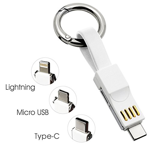 SAMERIOKeychain Cables Portable Fast Charging Cables Short Small Contingency Charging Cord Multi Magnetic Emergency Spare Cable Data Sync Cord Compatible iOS/Android/Type C All Smartphones(White)