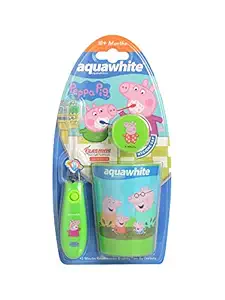 aquawhite Peppa Pig Flash Light Kids Toothbrush with Hygiene Cap & Rinsing Cup - Set of 3, (3+years)(Green)