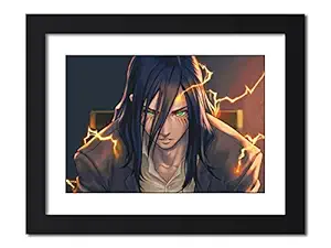 TenorArts Eren Yeager Poster Attack on Titan Anime Laminated Poster Framed Painting with Matt Finish Black Frame (12inches x 9inches)