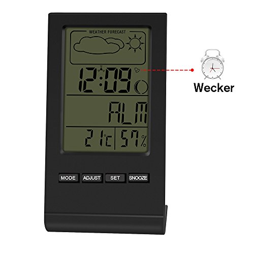 Digital Thermometer Bengoo Thermo-Hygrometer Digital Hygrometer Uhr Wetterstation mit LCD-Anzeige Wecker Kalender Display Alarm schlummerfunktion Wettervoraussage Funktion. - 4
