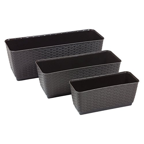 Blumentopf Blumenkasten Balkonkasten Rattan Optik inkl. Untersetzer braun L 40 cm - 8