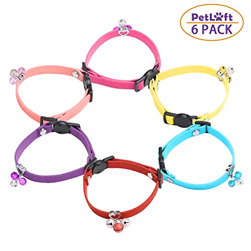 PetLoft Collare per Gatto, Colletti per Gatti Staccabili con Campane in Velluto per la Maggior Parte dei Formati di Gatti, Colori Misti, Disponibile in Set di 6