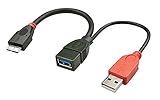 El cable LINDY permite conectar dispositivos tales como teclados, memorias, lectores de tarjetas o una cámara a su móvil o tableta que soporten la tecnología OTG. El conector adicional USB 2.0 Tipo A macho alimentará los accesorios que demanden mayor energía, por ejemplo un disco duro externo. Es totalmente compatible con USB 1.1, 2.0, 3.0 y USB On-The-Go (OTG) y soporta transferencias de datos de hasta 5 Gbps.