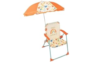FUN HOUSE | FRUITY'S Chaise Pliante pour Enfant avec Parasol Ø 65 cm | H53 x L39 x P39 cm | Licence Officielle | Mobilier Extérieur | Chaise Enfant Plage Été | Idée Cadeau Plen Air Dès 3 Ans