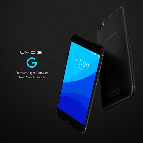 UMIDIGI G 4G Smartphone 5 pollici Android 7.0, Dual SIM Cellulare, 2GB RAM + 16 GB ROM, Nuovo Design Metallico, Scanner di impronte digitale con sblocco in 0.1 s, Fotocamere 2MP/8 MP, Nero