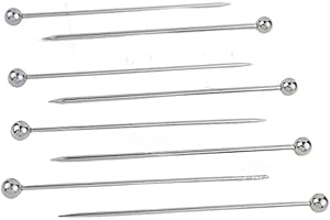 LJFEA 8 Bastoncini da Cocktail in Acciaio Inox, stuzzicadenti riutilizzabili in Metallo Spiedini per Frutta Martini BBQ Olive